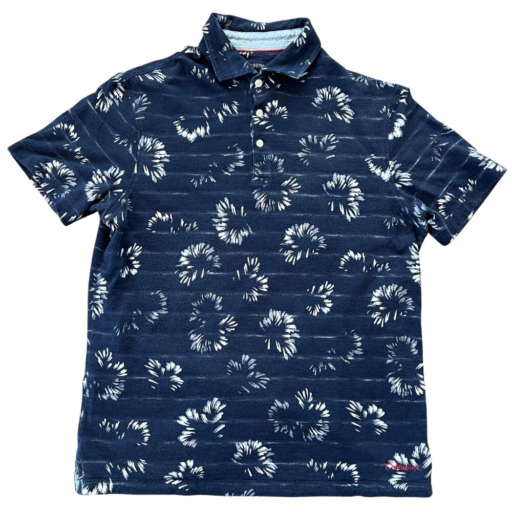 Cremieux Mens L Blue Print Short Sleeve Polo Shirt